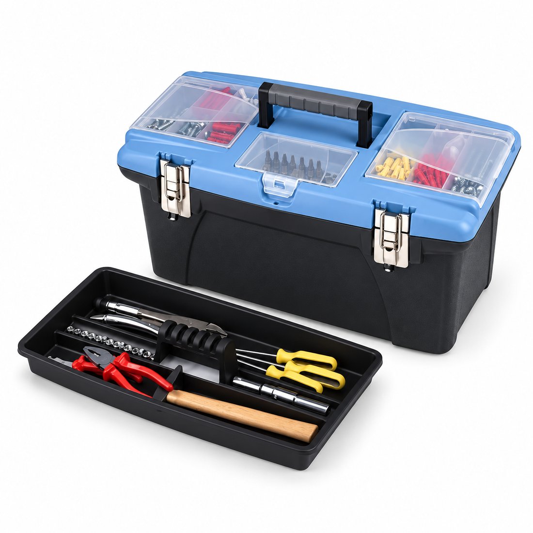 Jumbo Tool Box With 2 Pull Out Organizers, Bit Holder and Metal Latches